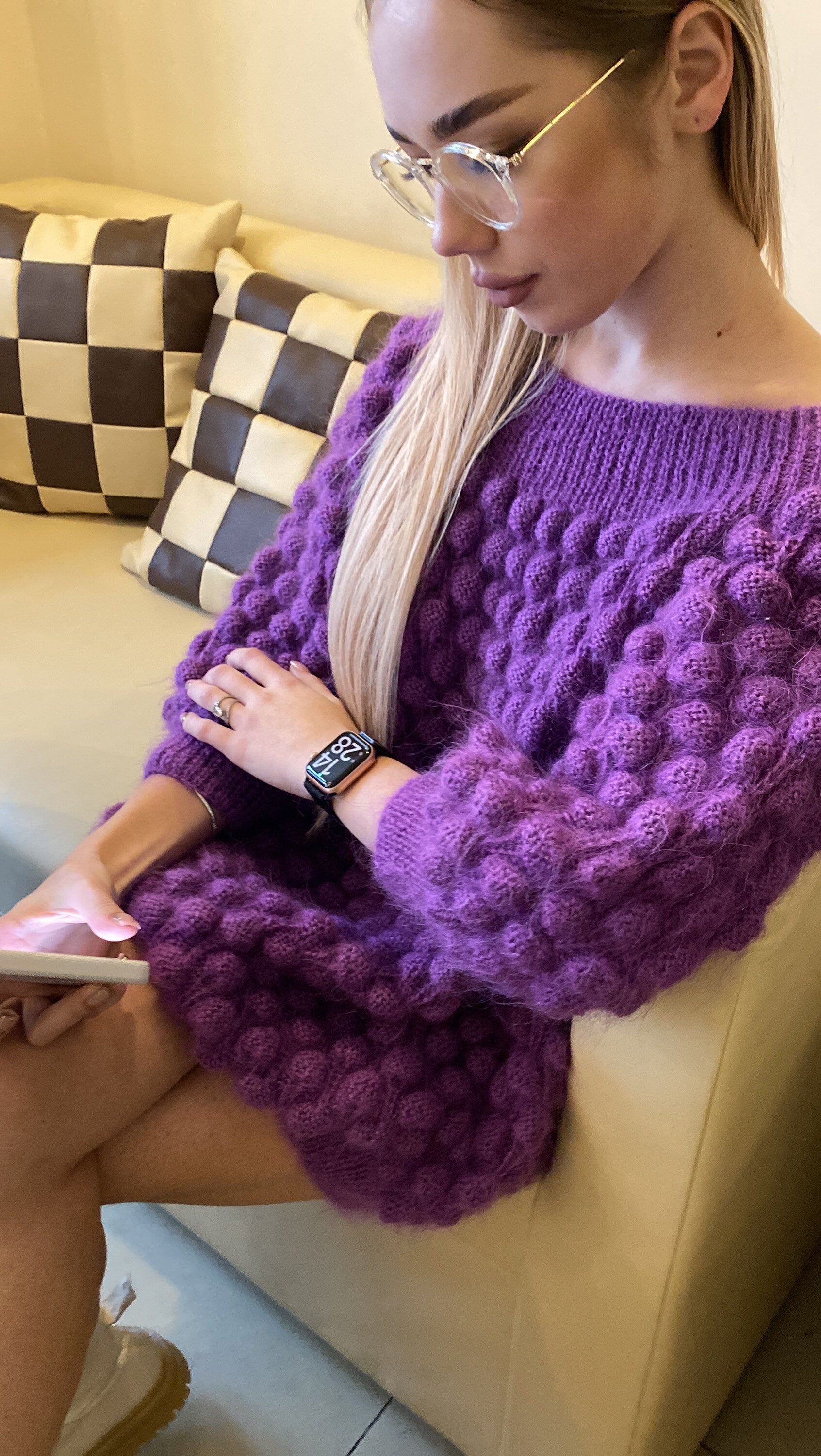 Violet mohair fluffy sweater women Mohair sweater Purple sweater Chunky sweater dress Lilac knit dress Mohaire dress cable knit sweater vest