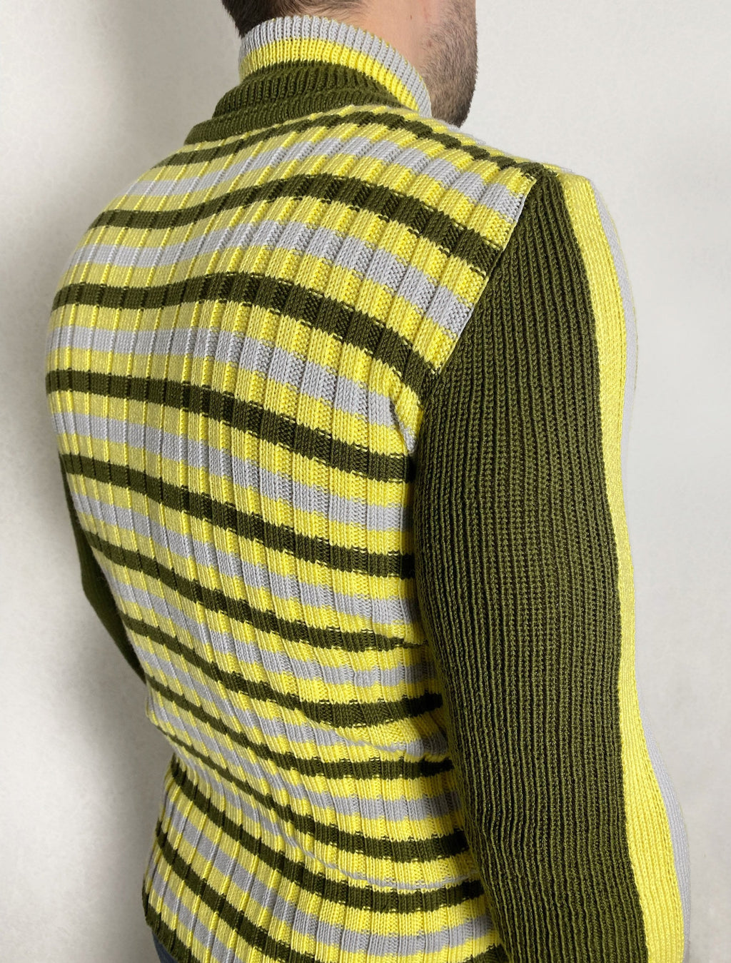 Knit turtleneck for mens Khaki knit sweater for mens Striped jumper high collar Green yellow gray turtleneck mens Mens Fine-knit Turtleneck