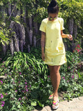 Knit organic cotton mini yellow dress short sleeve Vintage style dress Summer lemon milk dress Beach dress Distressed Sweater dress