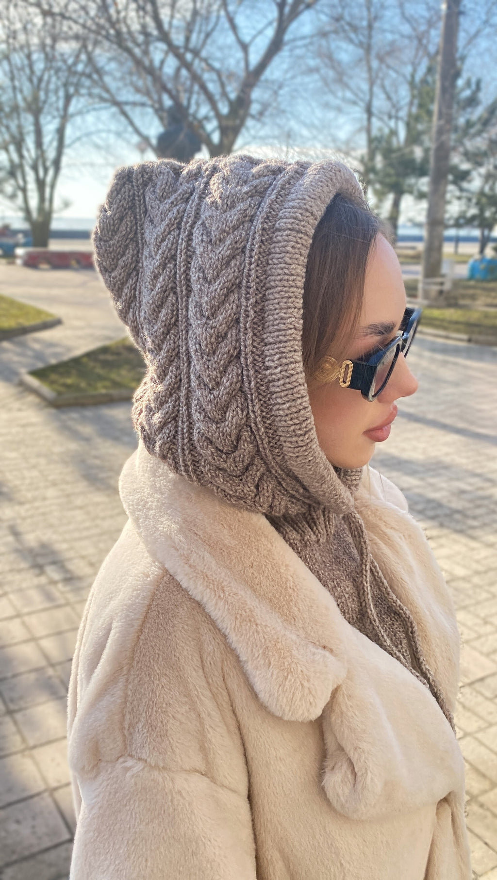 Knit Wool Hooded Scarf Kapor Shirt Hand Knitted balaclava hat Wool Knit Snood Wool Shrug Winter hat scarf Winter gift for her