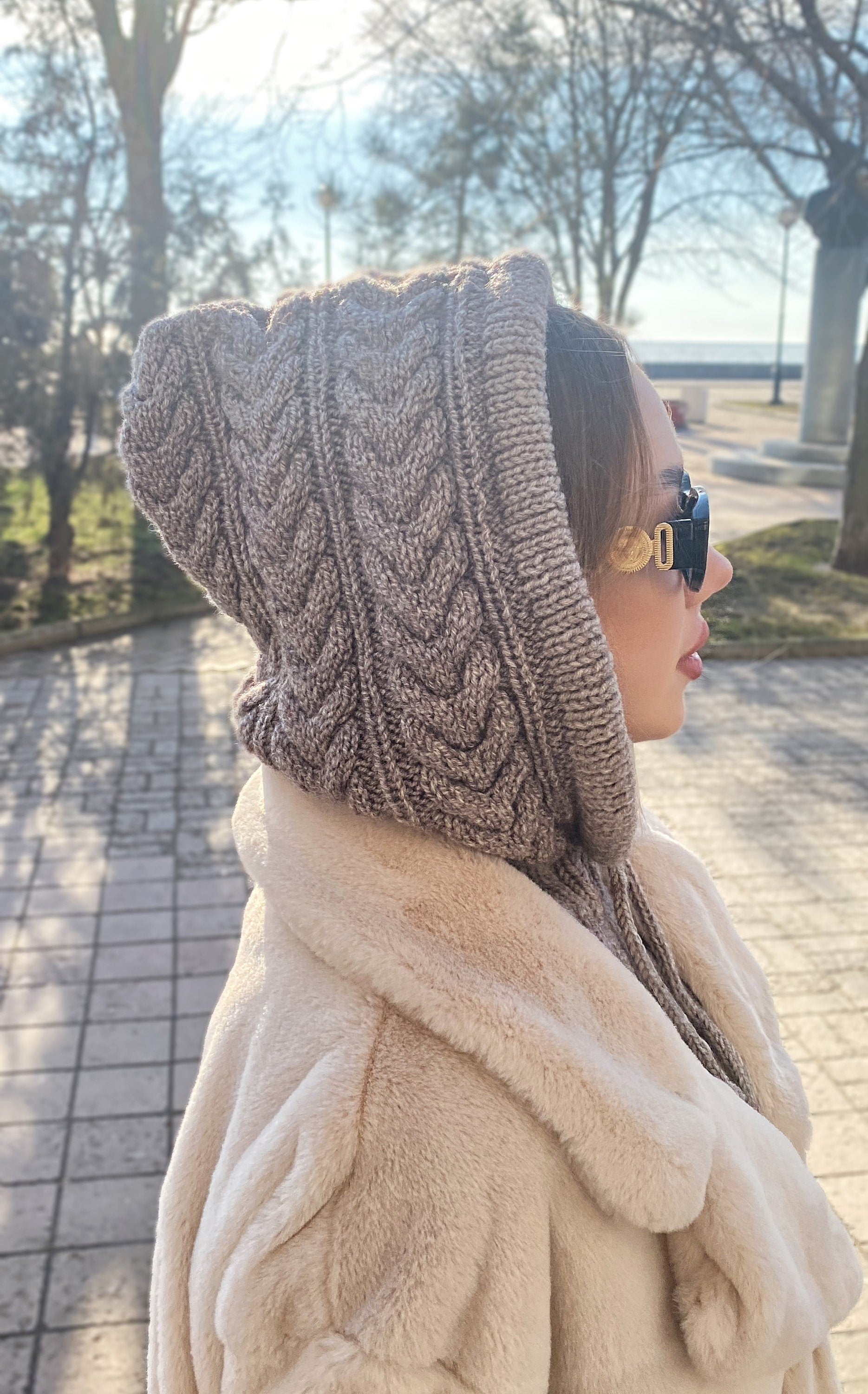 Knit Wool Hooded Scarf Kapor Shirt Hand Knitted balaclava hat Wool Knit Snood Wool Shrug Winter hat scarf Winter gift for her