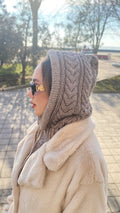 Knit Wool Hooded Scarf Kapor Shirt Hand Knitted balaclava hat Wool Knit Snood Wool Shrug Winter hat scarf Winter gift for her