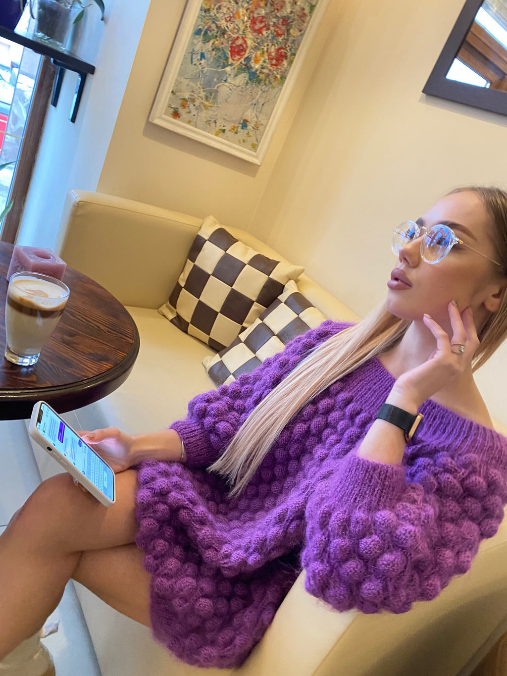 Violet mohair fluffy sweater women Mohair sweater Purple sweater Chunky sweater dress Lilac knit dress Mohaire dress cable knit sweater vest