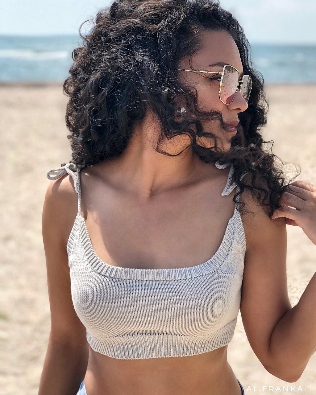 Knit Bralette Beige Cropped Top/basic knitted top/knit crop top/Cotton Knit Bra/Cropped Womens Tops/Minimal Crop Top/Soft Comfortable Bra