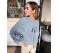 Organic cotton grey hand knit sweater Blue Loose Oversize Knitted Sweater Blue Sweater one shoulder Knit blouse Eco chunky knit pullover