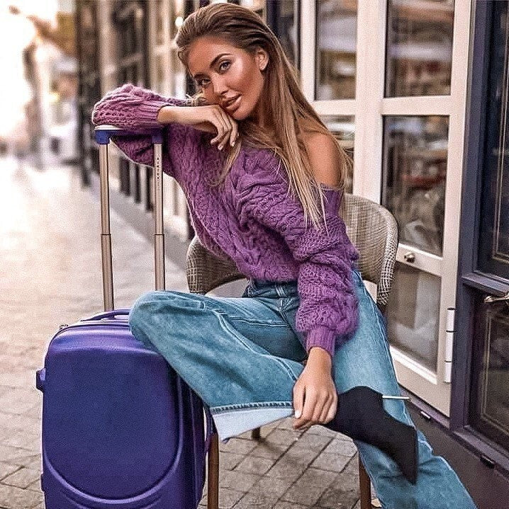 Cable knitted purple Off the shoulder wool sweater Chunky knit violet pullover one shoulder oversized women hand knit winter Fall sweater