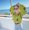Green knit crop cherry cardigan Strawberry cardigan Chunky cardigan Knitted crop sweater Loose sweater famous cardigan Unique gifts for her