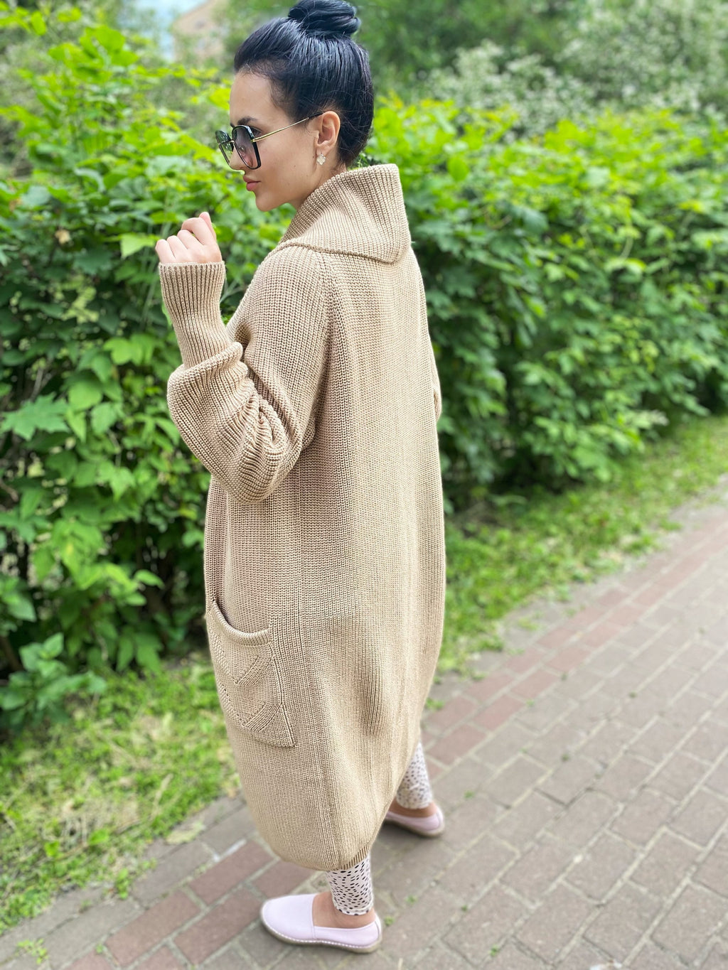 Merino wool chunky knit beige maxi Midi cardigan Long Brown Pastel oversized coat Cardigan sweater cable knit coat Cocoon knit coat