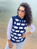 White sheep merino hand knit sweater vest cable womens mens unisex/ blue vest white sheep/merino wool and kid mohair
