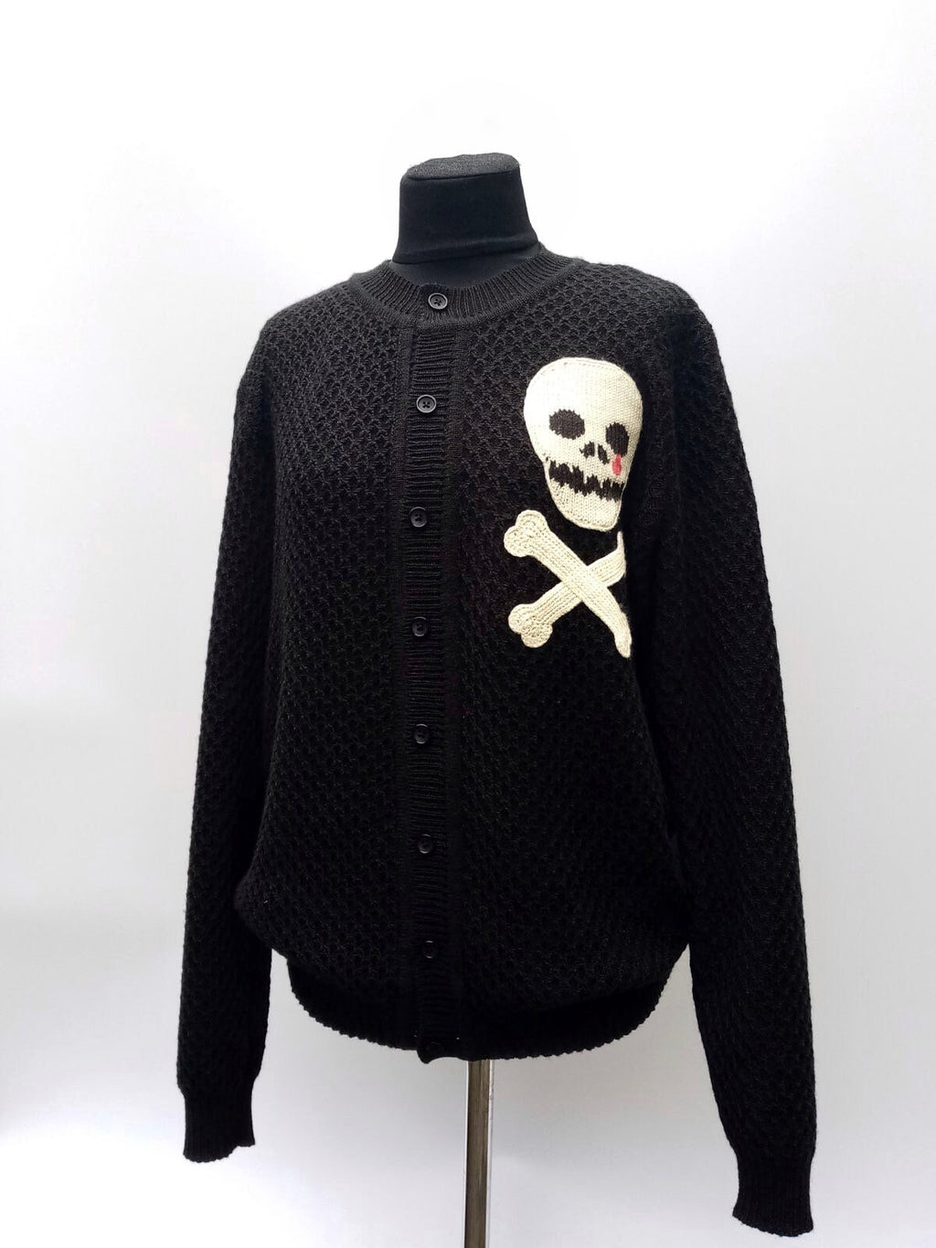 Knitted men cardigan skull bones Rockabilly cardigan Goth Punk Rock'n'roll Skull Crossbones black sweater Wool cardigan buttons Gift for him