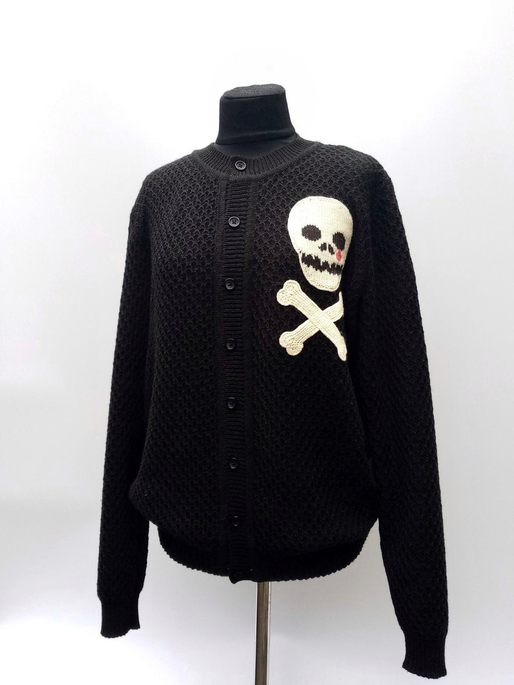Knitted men cardigan skull bones Rockabilly cardigan Goth Punk Rock'n'roll Skull Crossbones black sweater Wool cardigan buttons Gift for him