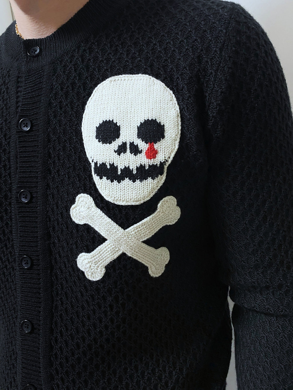 Knitted men cardigan skull bones Rockabilly cardigan Goth Punk Rock'n'roll Skull Crossbones black sweater Wool cardigan buttons Gift for him