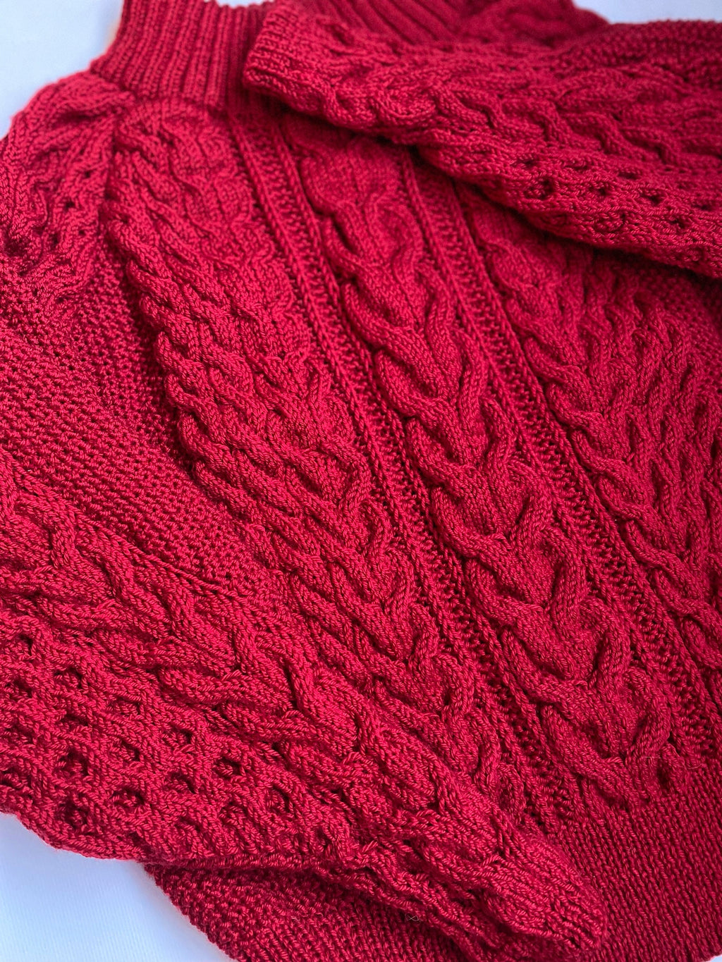 Cable knit red sweater Chunky knit merino wool sweater women One shoulder sweater Hand Knitted cotton Jumper Warm & Cosy pullover