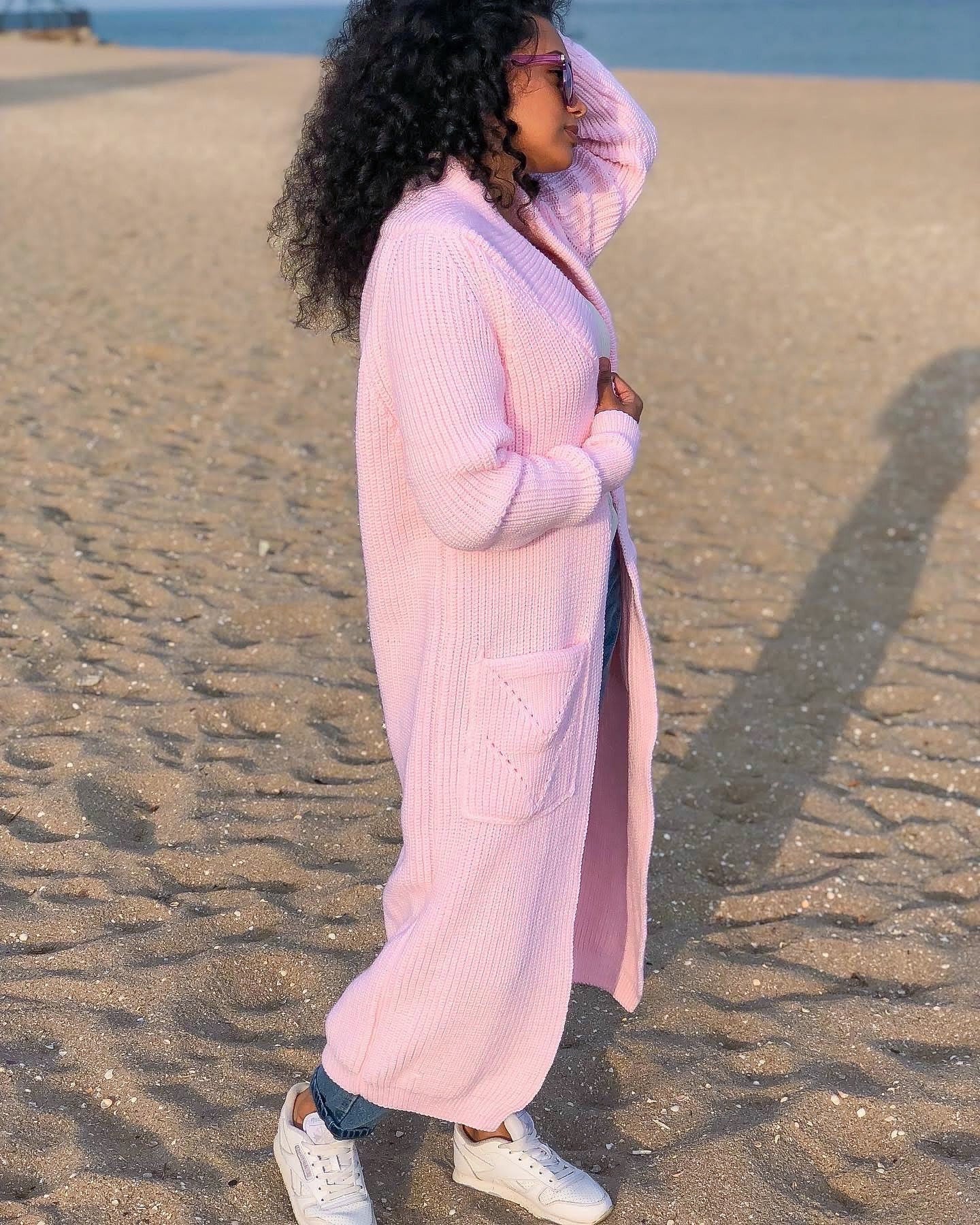 Pink maxi knit cardigan Long oversized chunky jacket Cocoon knit coat Cable knit merino wool maxi knit cardigan womens Chunky eco friendly