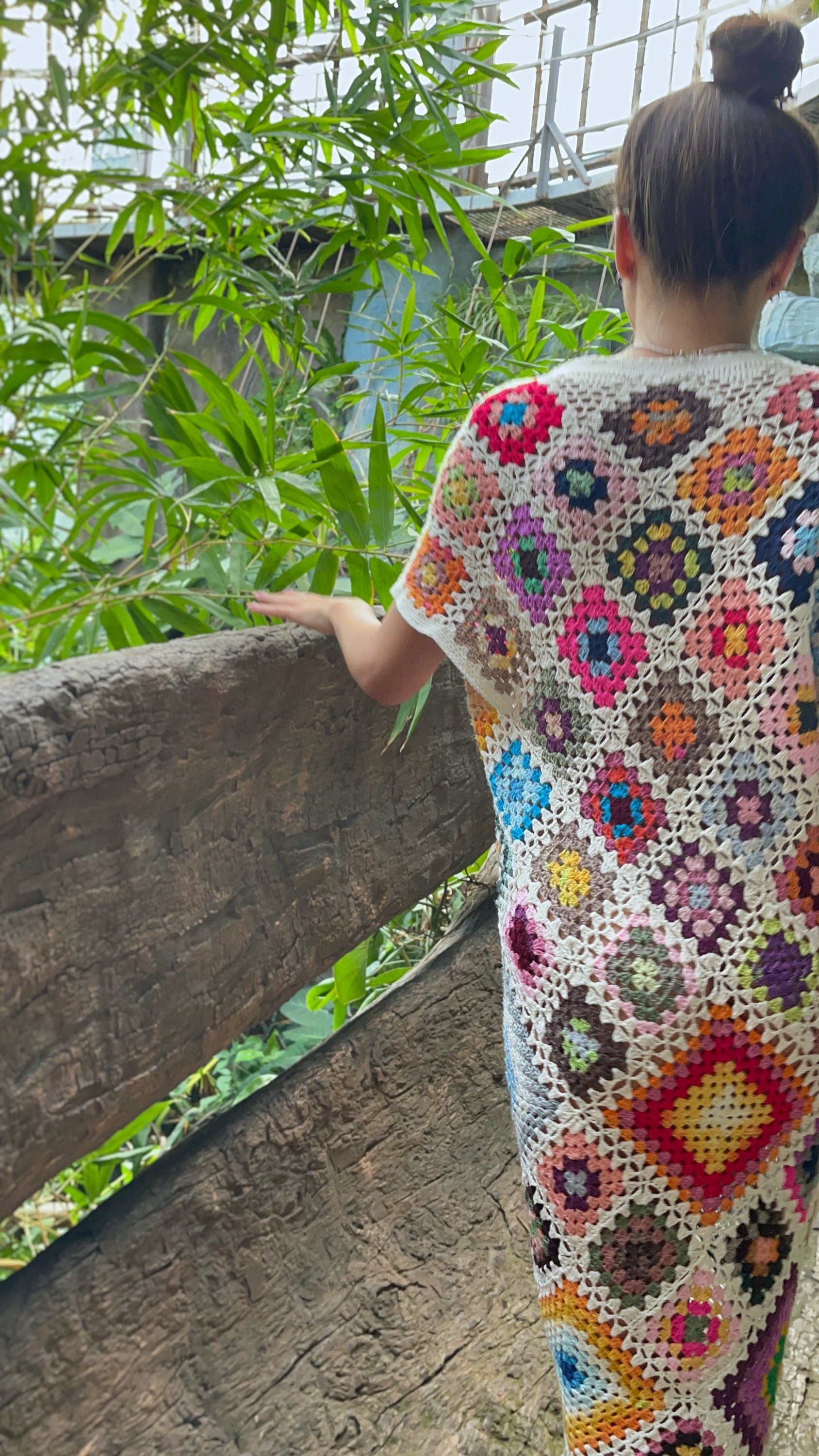 Crochet granny square dresses Crochet afghan dress Boho crochet dress Colorful dress Midi cotton dress Festival Clothing Vintage Style Dres