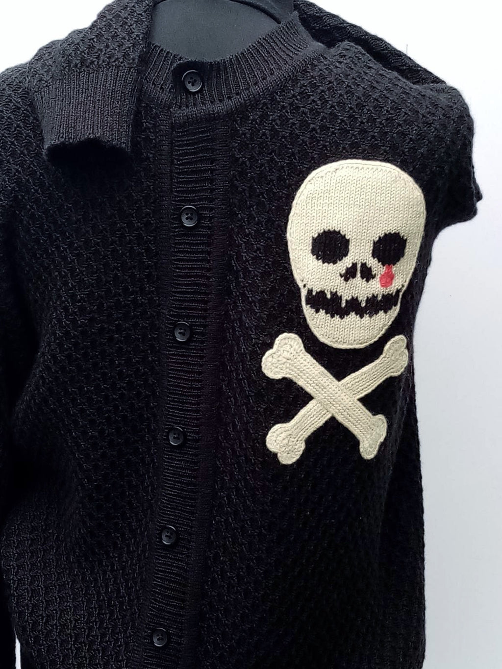 Knitted men cardigan skull bones Rockabilly cardigan Goth Punk Rock'n'roll Skull Crossbones black sweater Wool cardigan buttons Gift for him