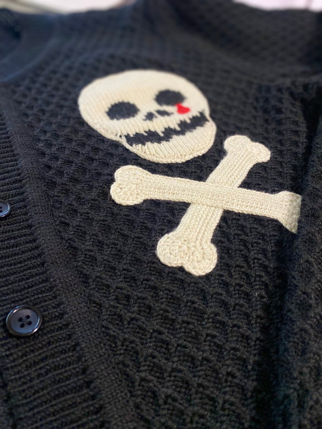 Knitted men cardigan skull bones Rockabilly cardigan Goth Punk Rock'n'roll Skull Crossbones black sweater Wool cardigan buttons Gift for him