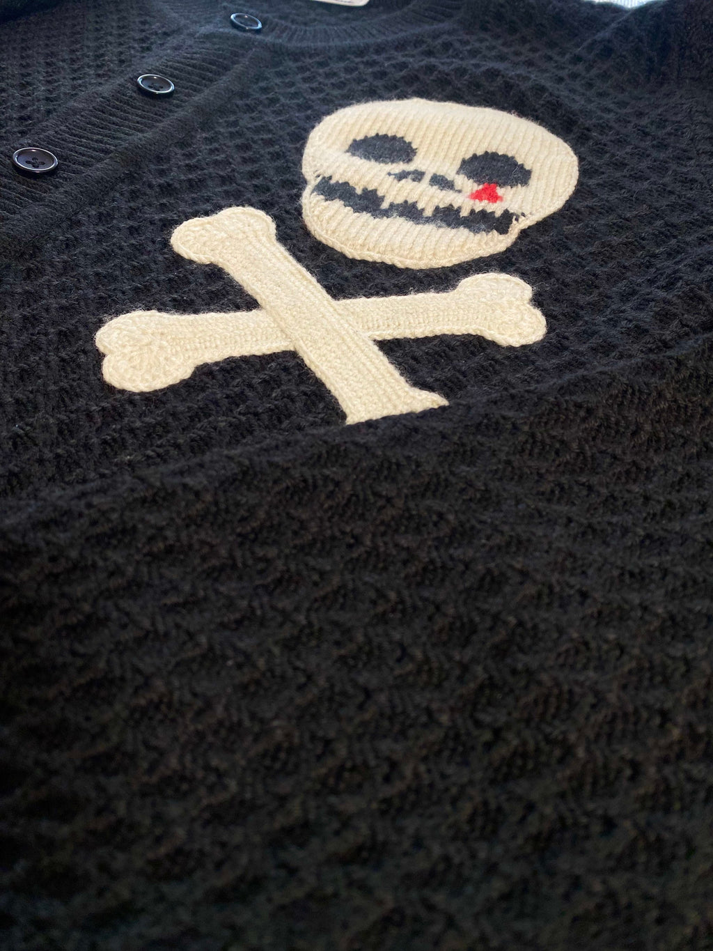 Knitted men cardigan skull bones Rockabilly cardigan Goth Punk Rock'n'roll Skull Crossbones black sweater Wool cardigan buttons Gift for him
