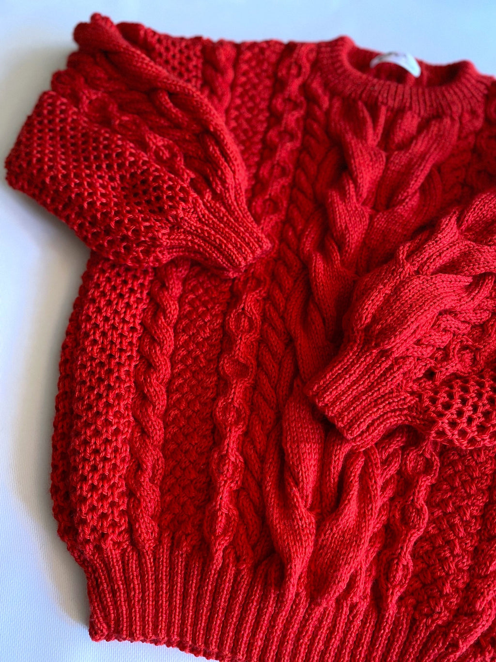 Red knit wool sweater women/knitted jumper 7/8 sleeve Cable knitting Loose knit Oversized Womens red knitted sweater