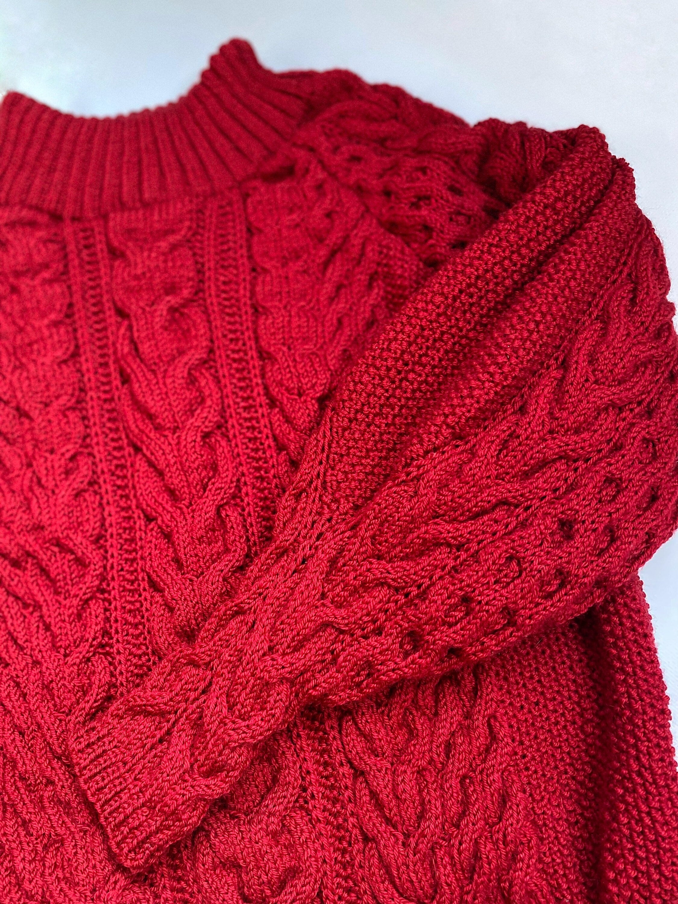 Cable knit red sweater Chunky knit merino wool sweater women One shoulder sweater Hand Knitted cotton Jumper Warm & Cosy pullover