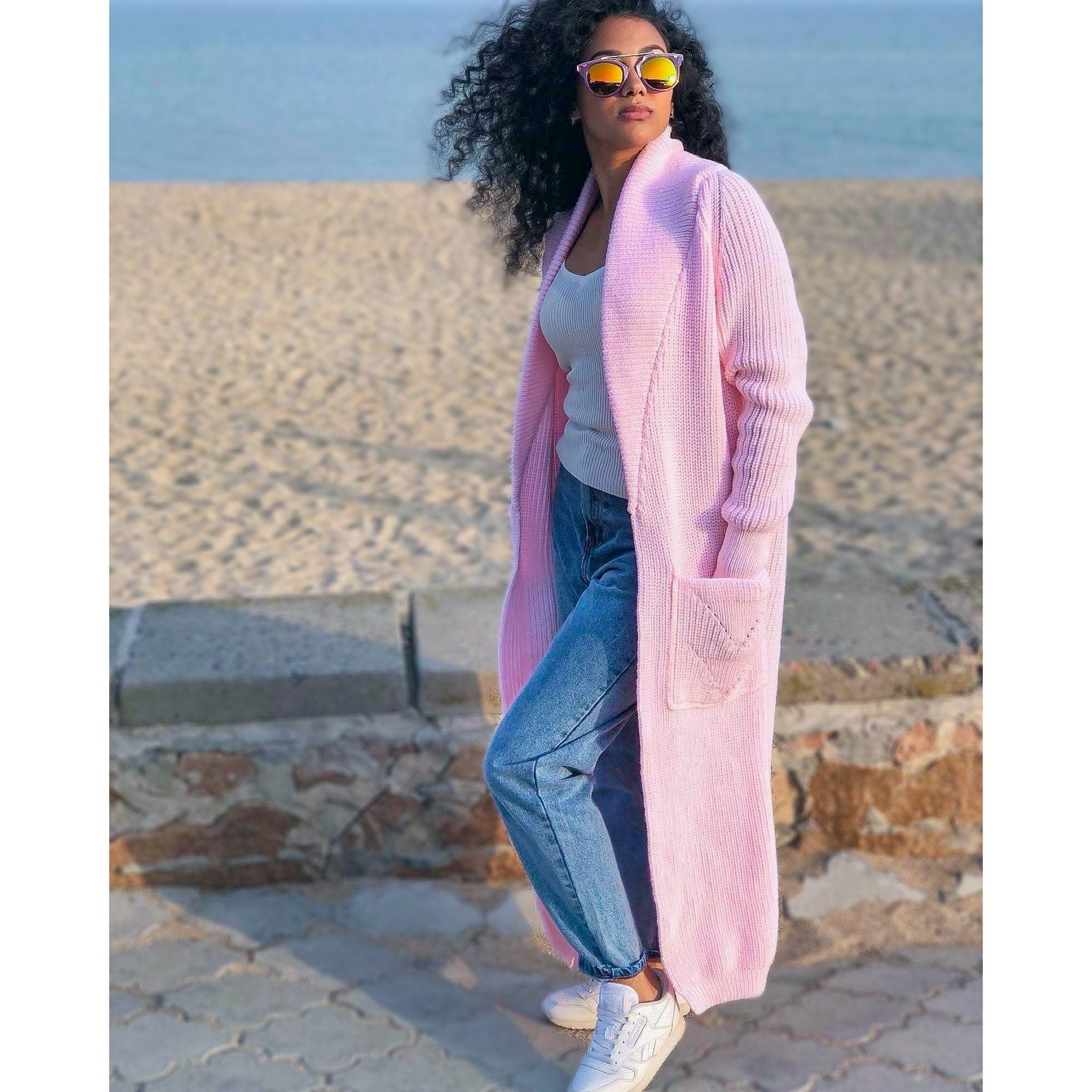 Pink maxi knit cardigan Long oversized chunky jacket Cocoon knit coat Cable knit merino wool maxi knit cardigan womens Chunky eco friendly