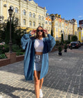 Chunky knitted cardigan Oversize blue sweater Cable knit cardigan Powder Balloon sleeve hand knitted green cardigan cocoon for women