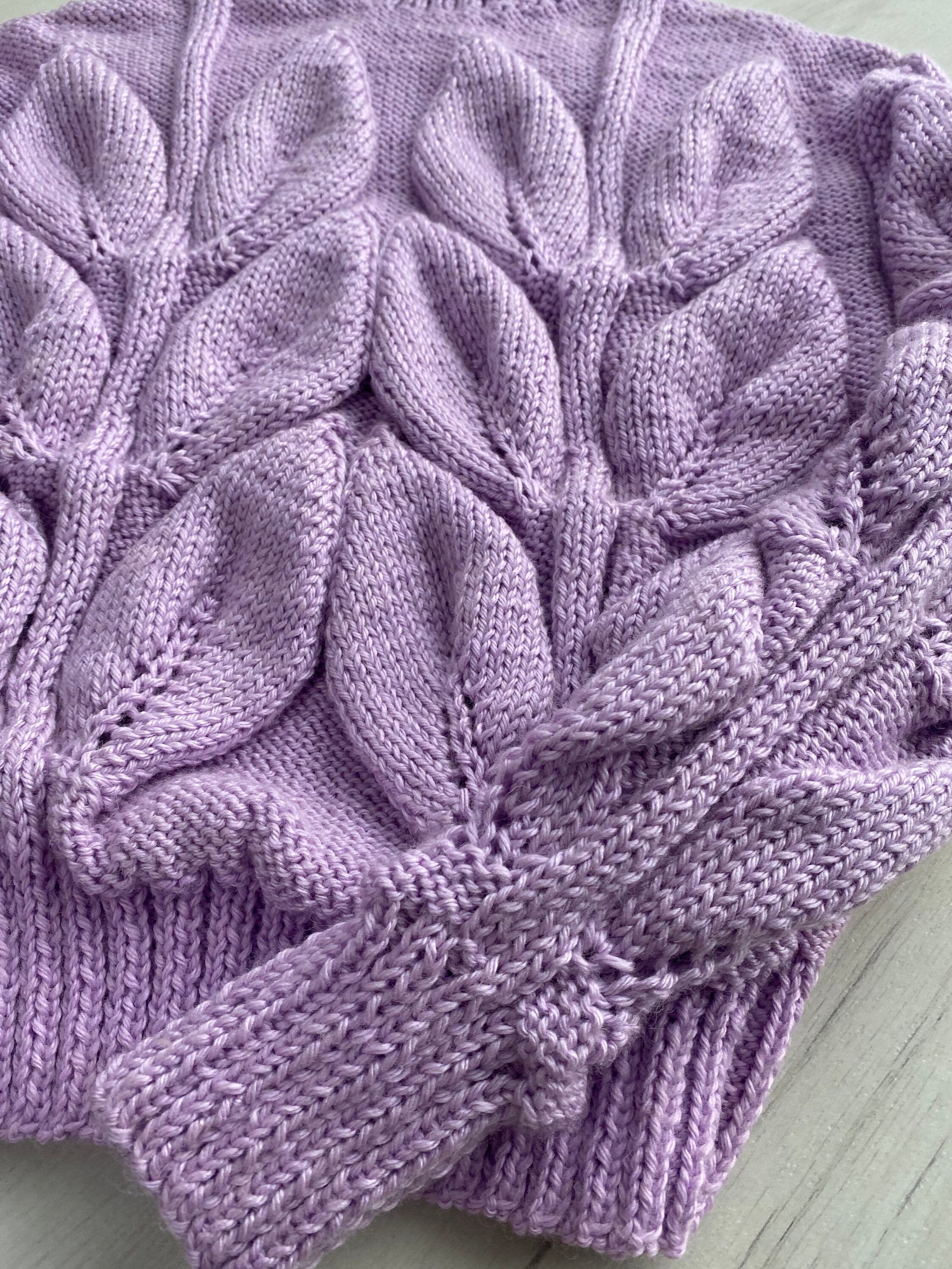 Cable hand knitted sweater with leaves Soft knitted lilac turtleneck sweater Chunky knit pullover