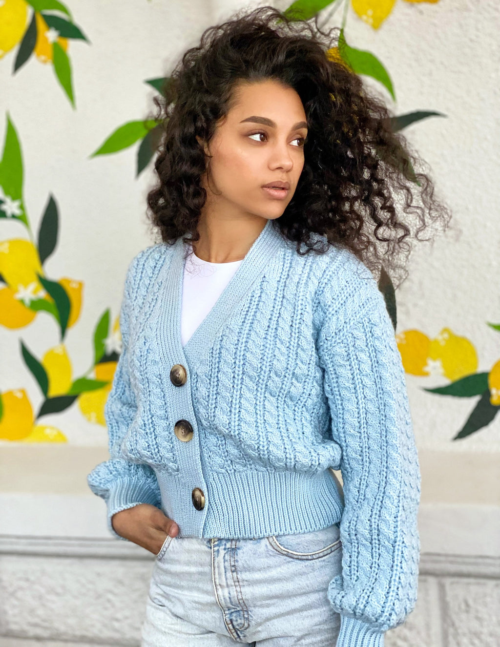 Crop knit cardigan Hand knit blue cardigan Crop top sweater Cable knit cardigan Chunky Cozy cardigan short knitted jacket Gift for her