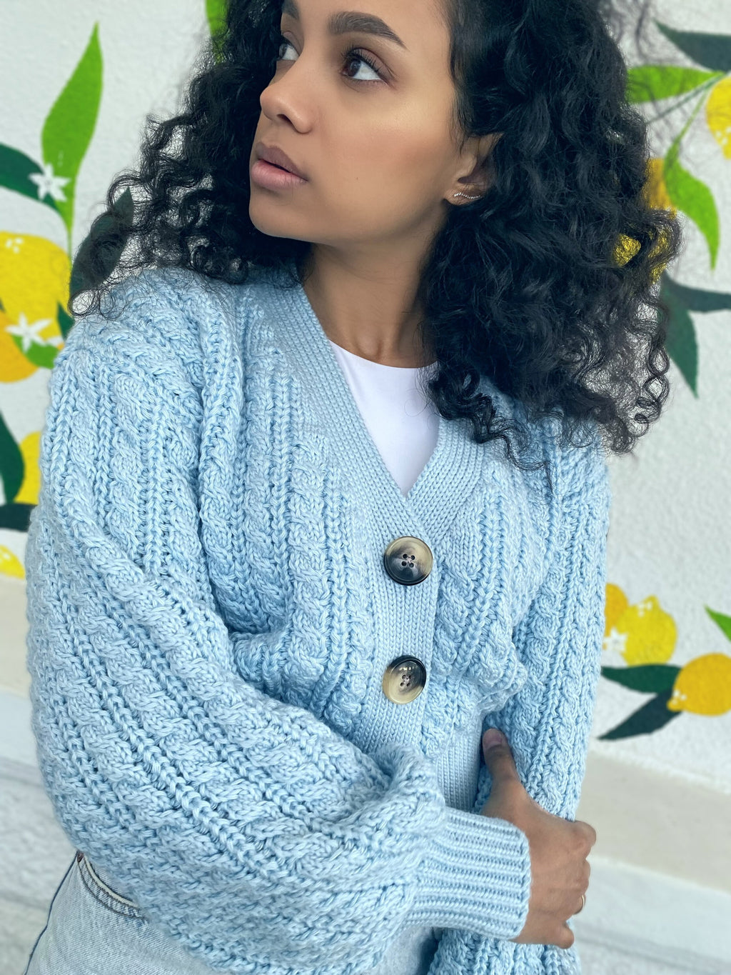 Custom order Cropped merino wool knit milky white cardigan on buttons Cropped sweater cable knit cardigan with braids Cozy cardigan