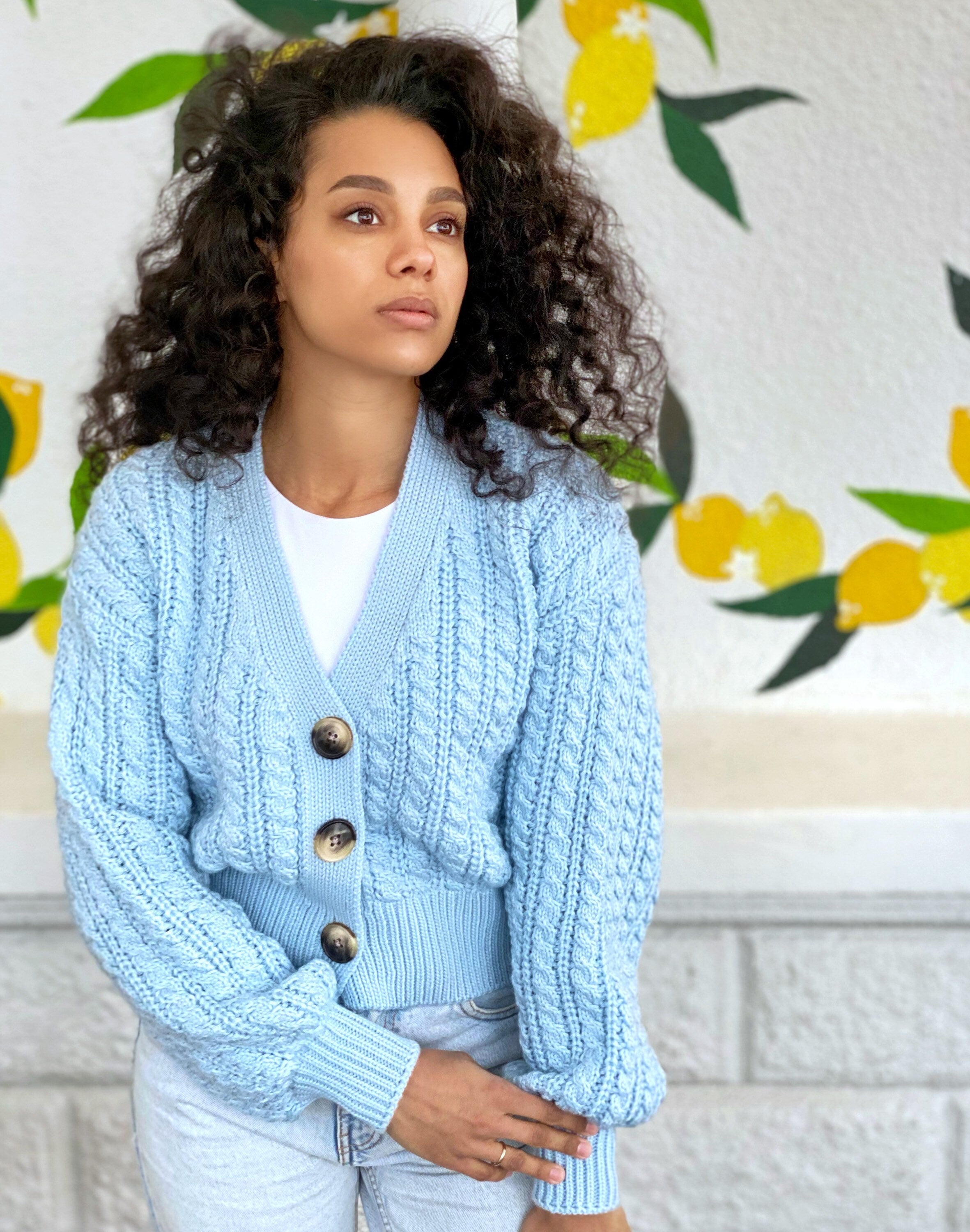 Crop knit cardigan Hand knit blue cardigan Crop top sweater Cable knit cardigan Chunky Cozy cardigan short knitted jacket Gift for her