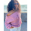 Pastel pink hand Dry dusty rose knit alpaca wool sweater woman Cable hand knit sweater Loose pullover Oversiz chunky knit bulky off shoulder