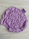 Cable hand knitted sweater with leaves Soft knitted lilac turtleneck sweater Chunky knit pullover