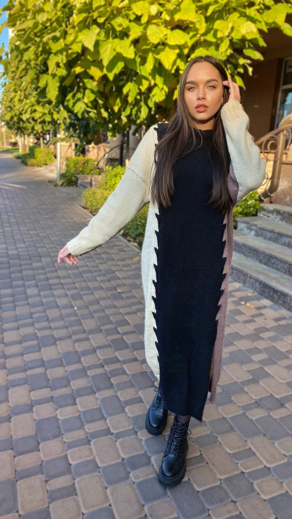 Beige Black Brown knitted soft merino wool sweater dress Oversized Maxi sweater for women Knitted long Sweater blouse Casual Sweater Dress