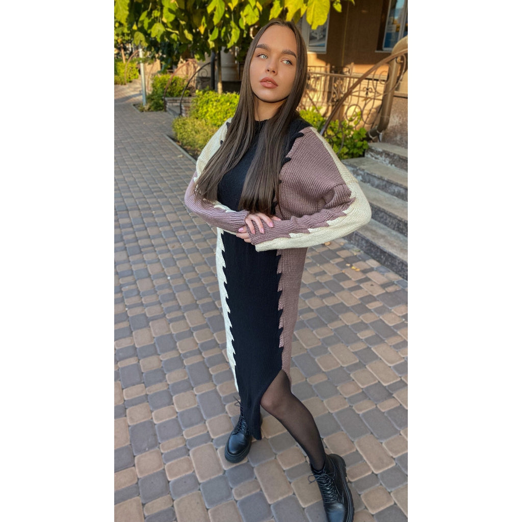 Beige Black Brown knitted soft merino wool sweater dress Oversized Maxi sweater for women Knitted long Sweater blouse Casual Sweater Dress