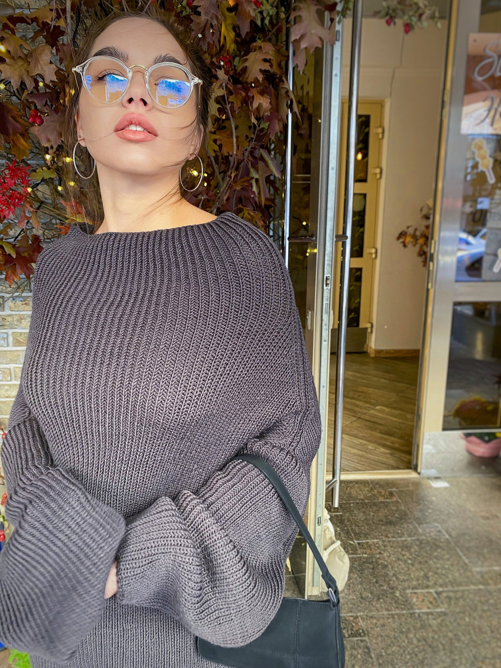 Cable hand knit Graphite Grey merino wool Sweater dress womens Chunki knit wool long big Khaki Jumper Fall sweater long sleeves boat neck