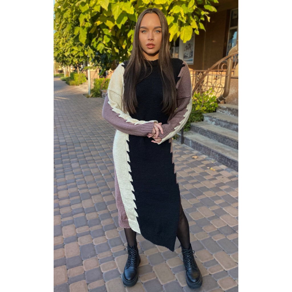 Beige Black Brown knitted soft merino wool sweater dress Oversized Maxi sweater for women Knitted long Sweater blouse Casual Sweater Dress