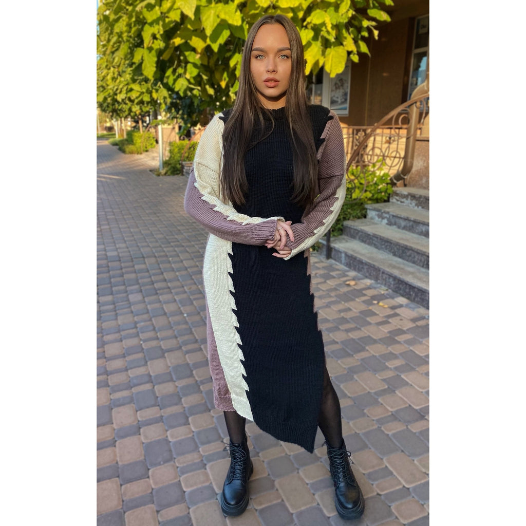 Beige Black Brown knitted soft merino wool sweater dress Oversized Maxi sweater for women Knitted long Sweater blouse Casual Sweater Dress