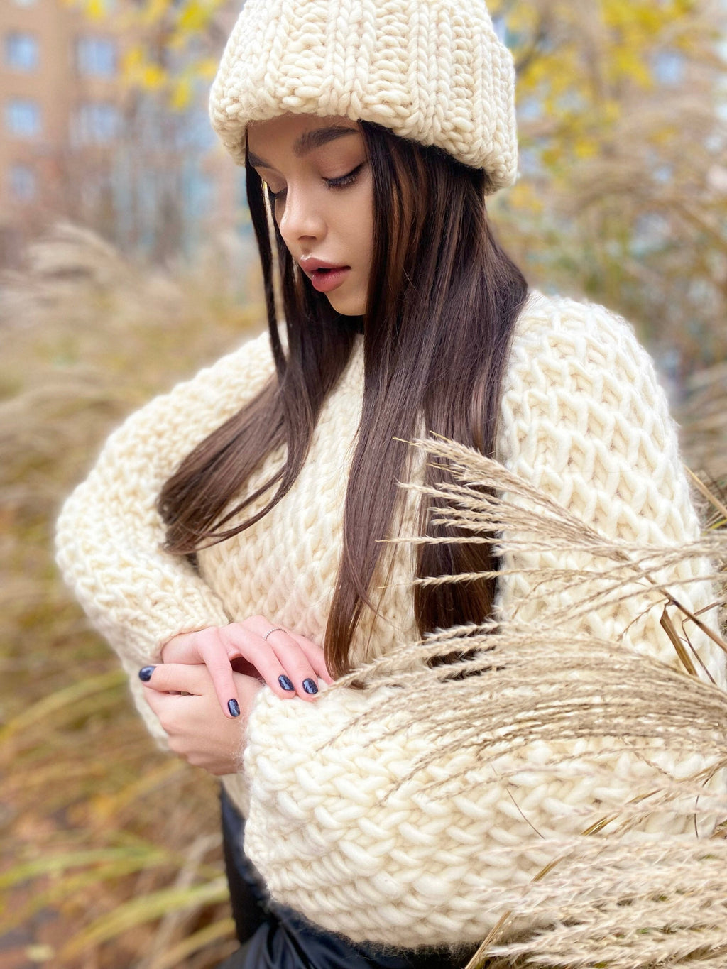 Cable knit wool Milk sweater Hand knit Milk Pastel sweater Chunky knit crop pullover