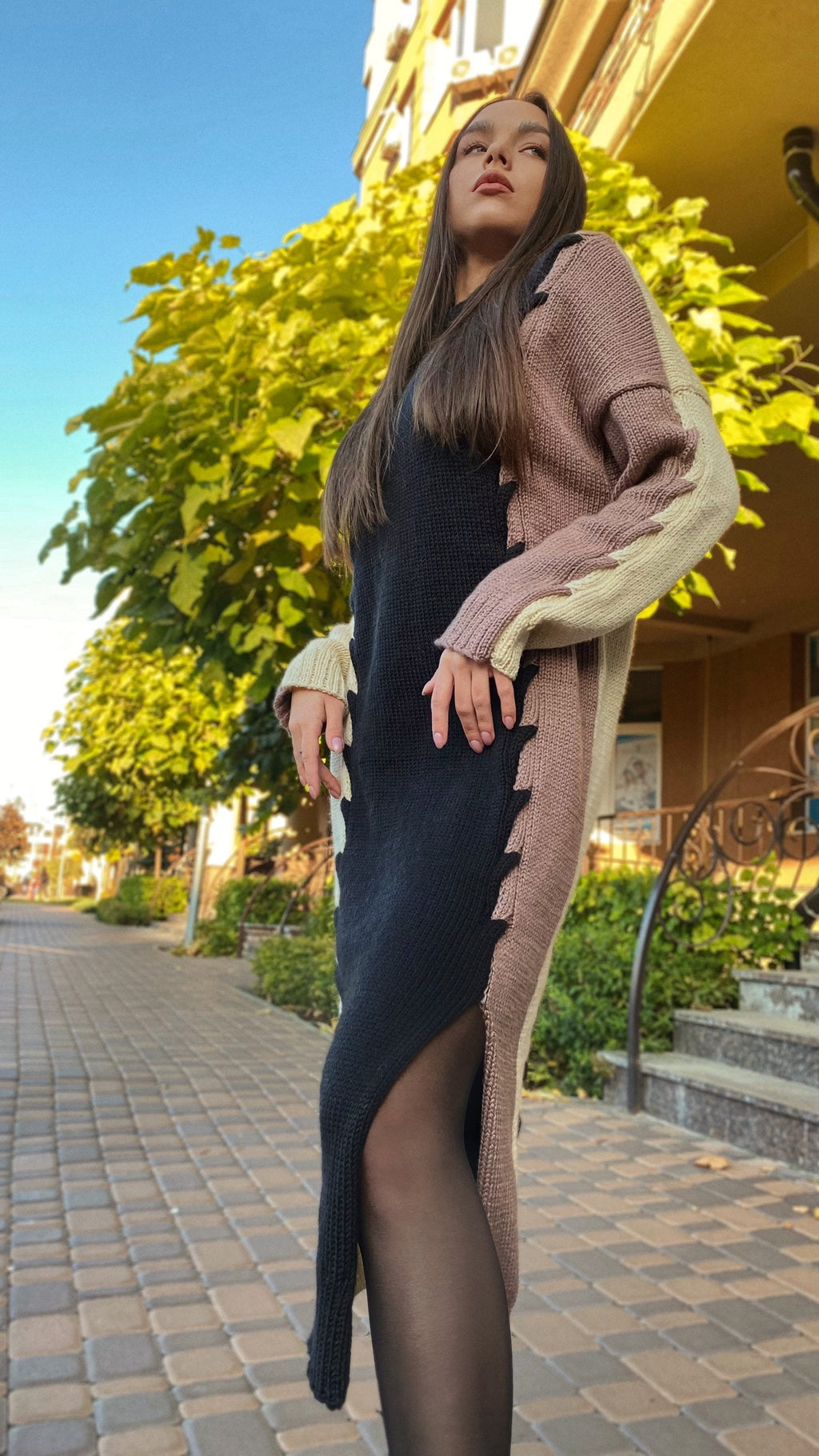 Beige Black Brown knitted soft merino wool sweater dress Oversized Maxi sweater for women Knitted long Sweater blouse Casual Sweater Dress