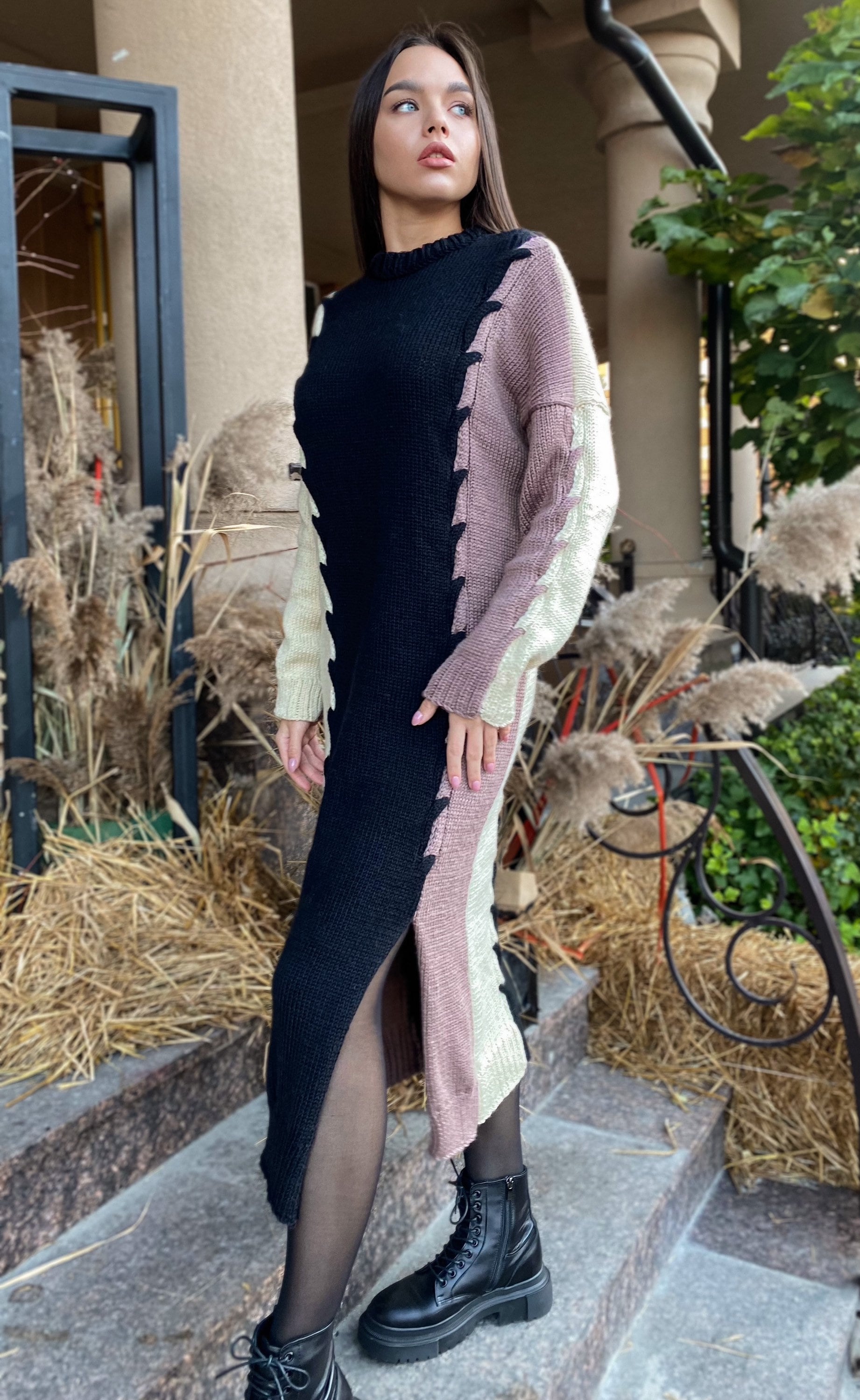 Beige Black Brown knitted soft merino wool sweater dress Oversized Maxi sweater for women Knitted long Sweater blouse Casual Sweater Dress