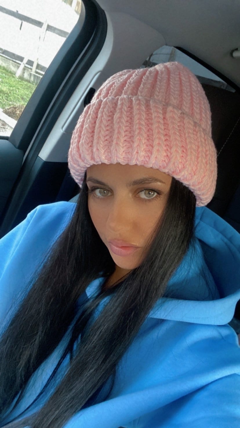 SOFT pink knitted winter hat women Polyacrylic beanie lapel winter hat Bulky hat chunky knit winter accessories Gift for her