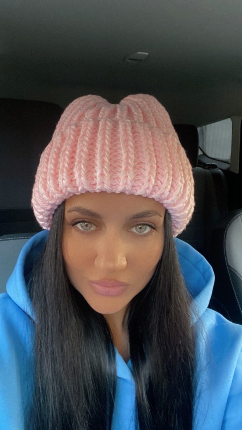 SOFT pink knitted winter hat women Polyacrylic beanie lapel winter hat Bulky hat chunky knit winter accessories Gift for her