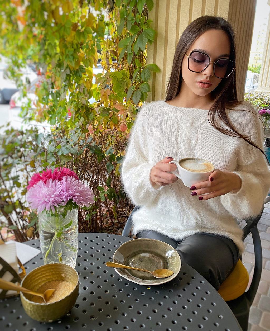White Milk angora sweater One size Open back Deep neckline Knit fluffy angora pullover Loose fit oversiz V-neck Top long sleevs Cozy gif her