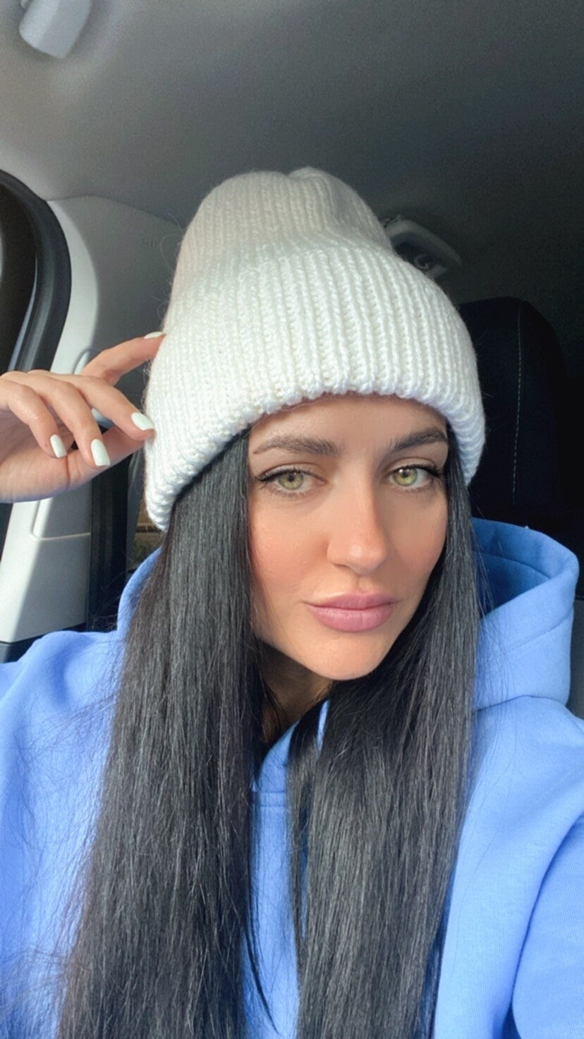 Knitted white wool beanie women Wool winter hat high Chunky White Cable Knit Hat Winter accessories women Gift for her