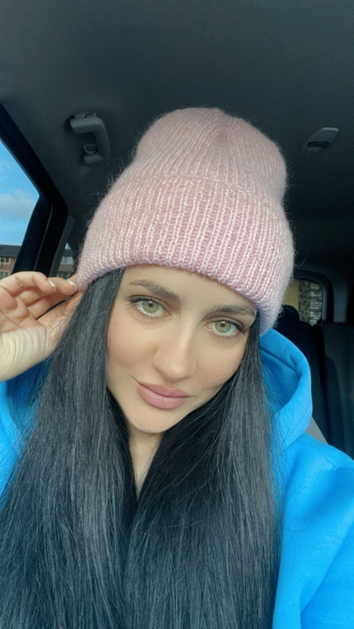 Knitted women hat Kid mohair wool beanie hats Knitted cuffed hat Pink winter hand knit hat Gift for bestie Gift wrap