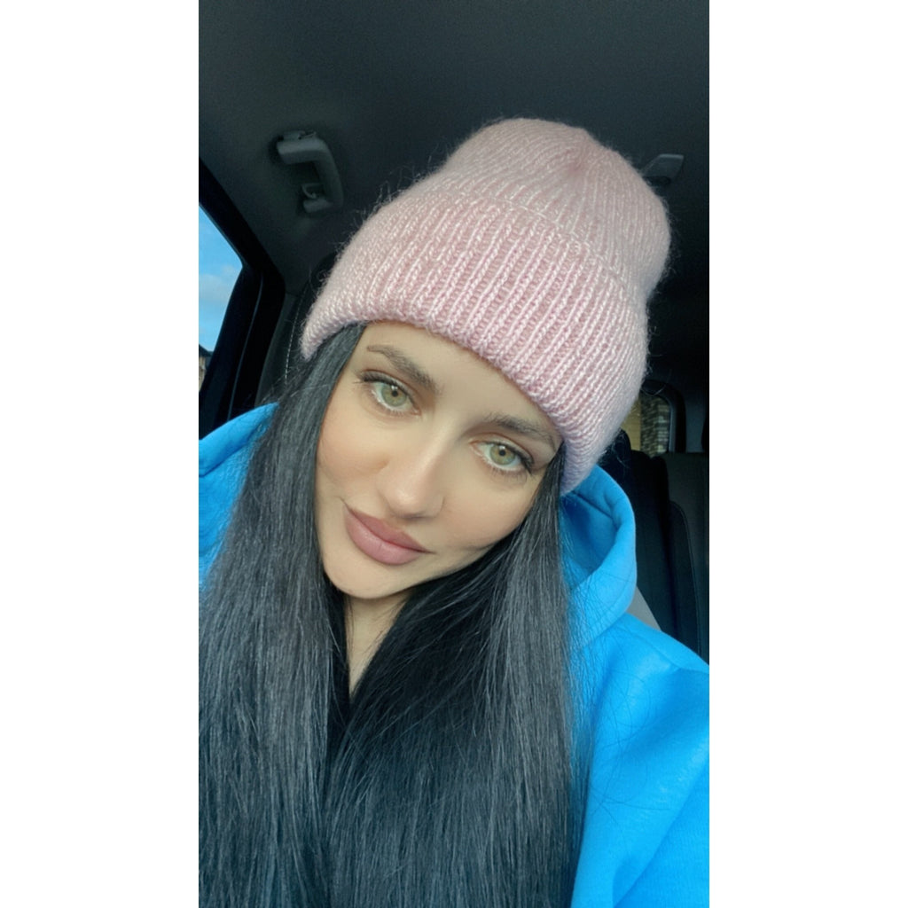 Knitted women hat Kid mohair wool beanie hats Knitted cuffed hat Pink winter hand knit hat Gift for bestie Gift wrap