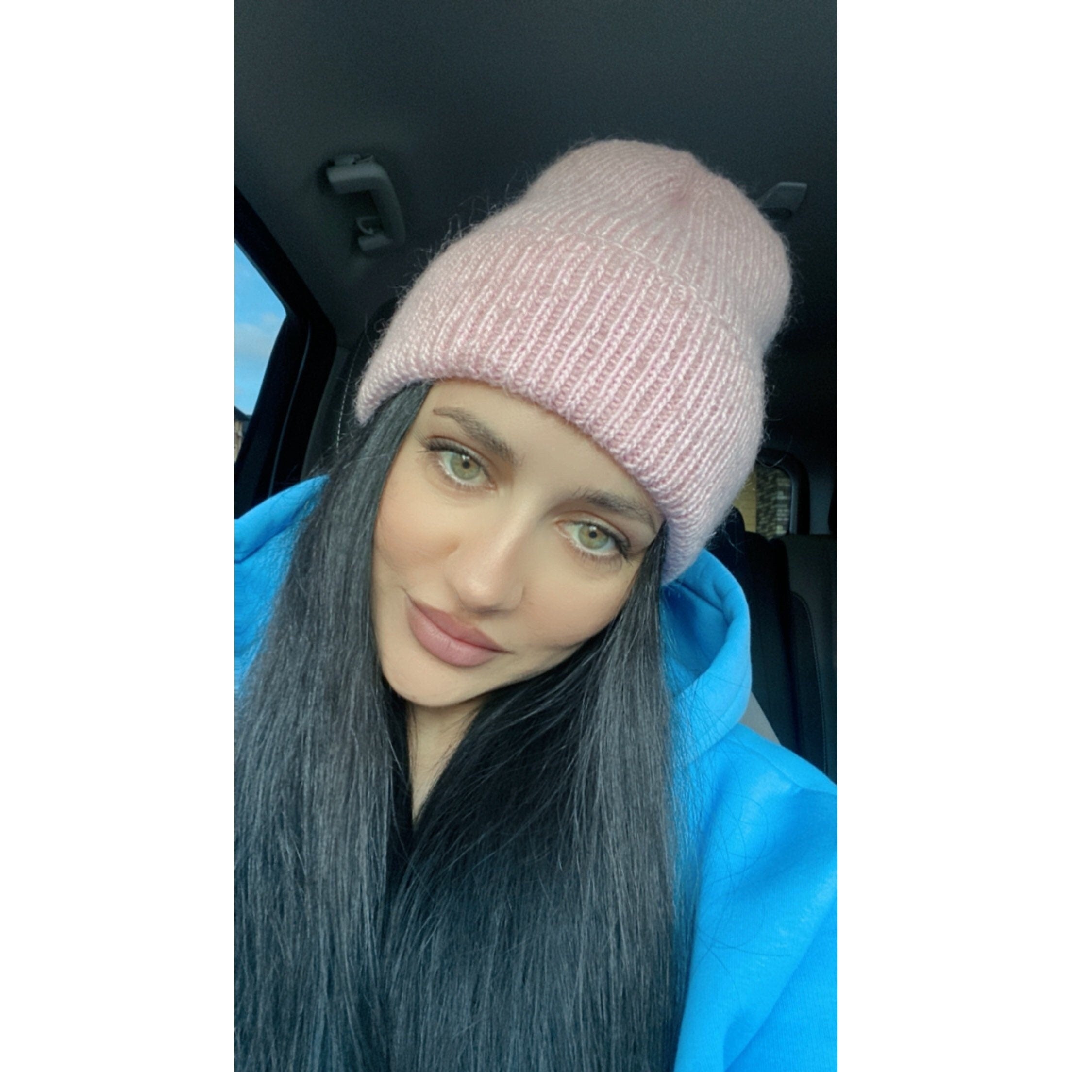 Knitted women hat Kid mohair wool beanie hats Knitted cuffed hat Pink winter hand knit hat Gift for bestie Gift wrap