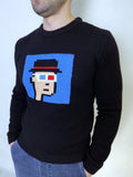 Knit black merino wool sweater Crypto jumper pixel unisex Funny Knit merino black blue bitcoin sweater ethereum ugly sweater gifts for him