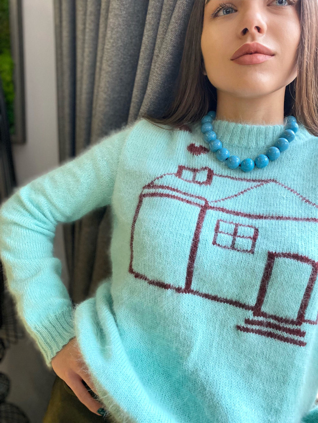 Angora wool hand knit sweater angora wool sweater Gender neutral celebrity pullover Fluffy sweater knitted house Unisex Sweater