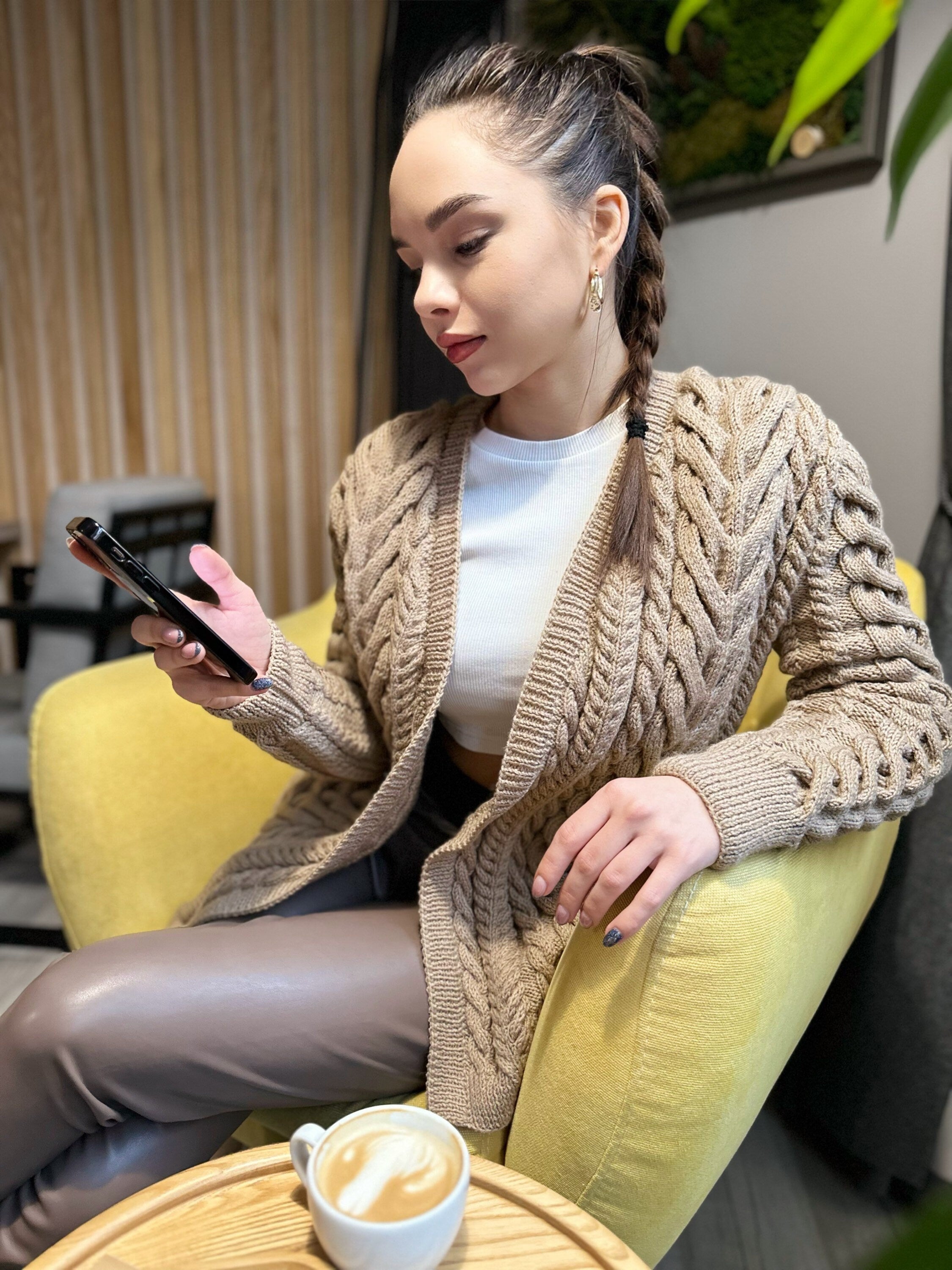 Hand knit wool pastel сardigan women Chunky knit beige cardigan Knitted jacket Cable knit cardigan Chunky knit sweater Fall pullover